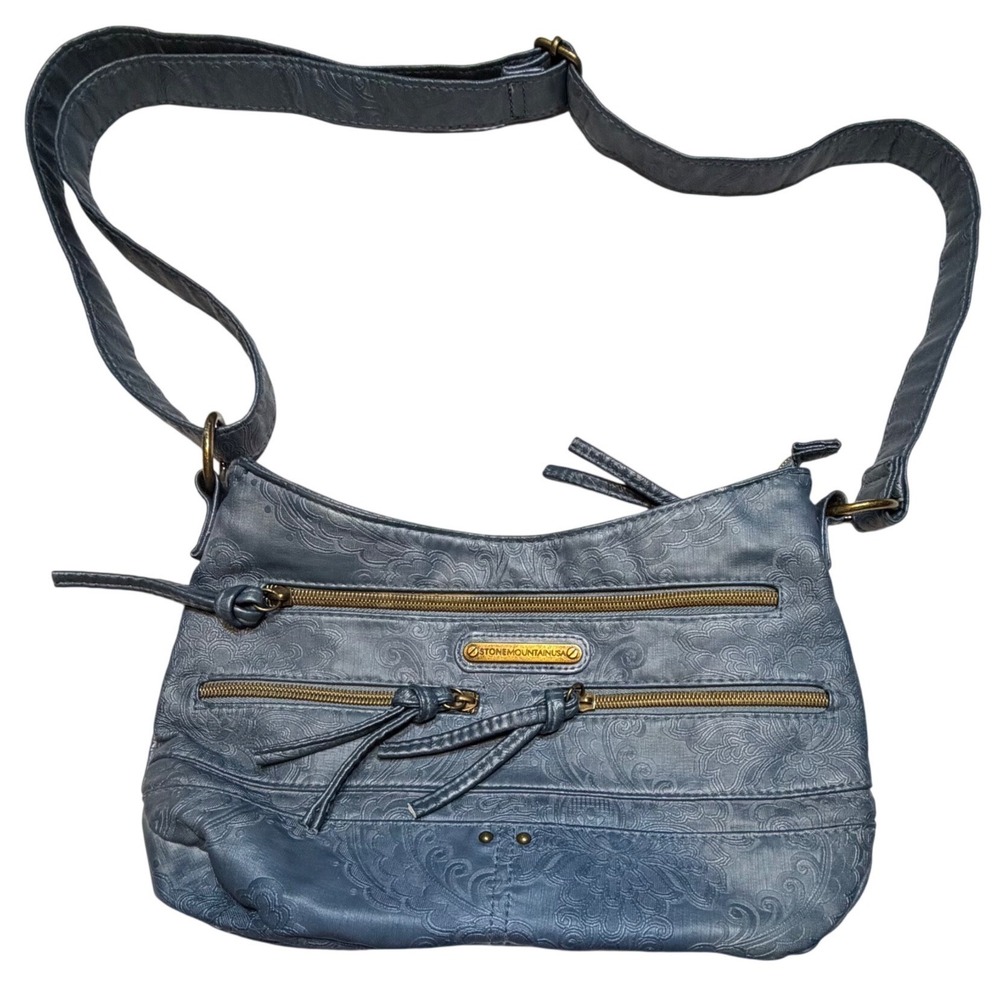 Stone Mountain USA Blue Embossed Floral Paisley Crossbody Bag Adjustable Strap